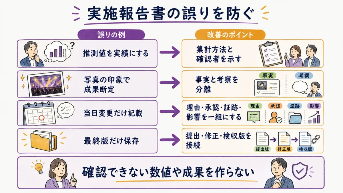 fig5:推測値を実績にする誤りと当日変更を理由・承認・費用から切り離す誤りの対照図