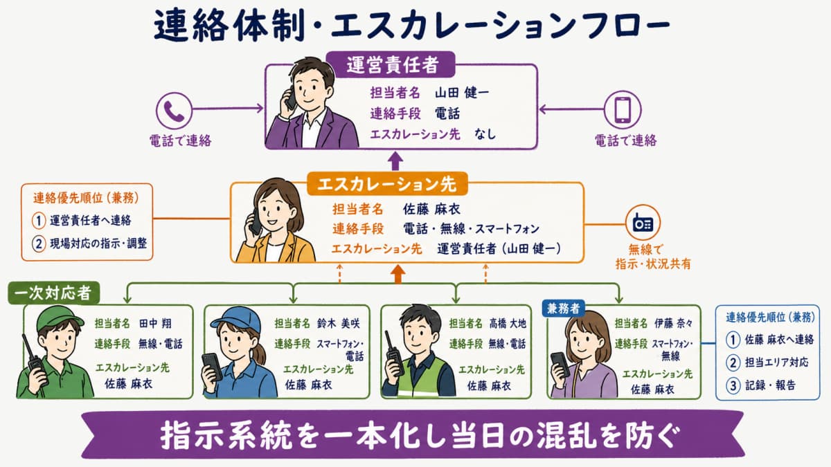 fig4:連絡体制・エスカレーションフロー(一次対応者→エスカレーション先)