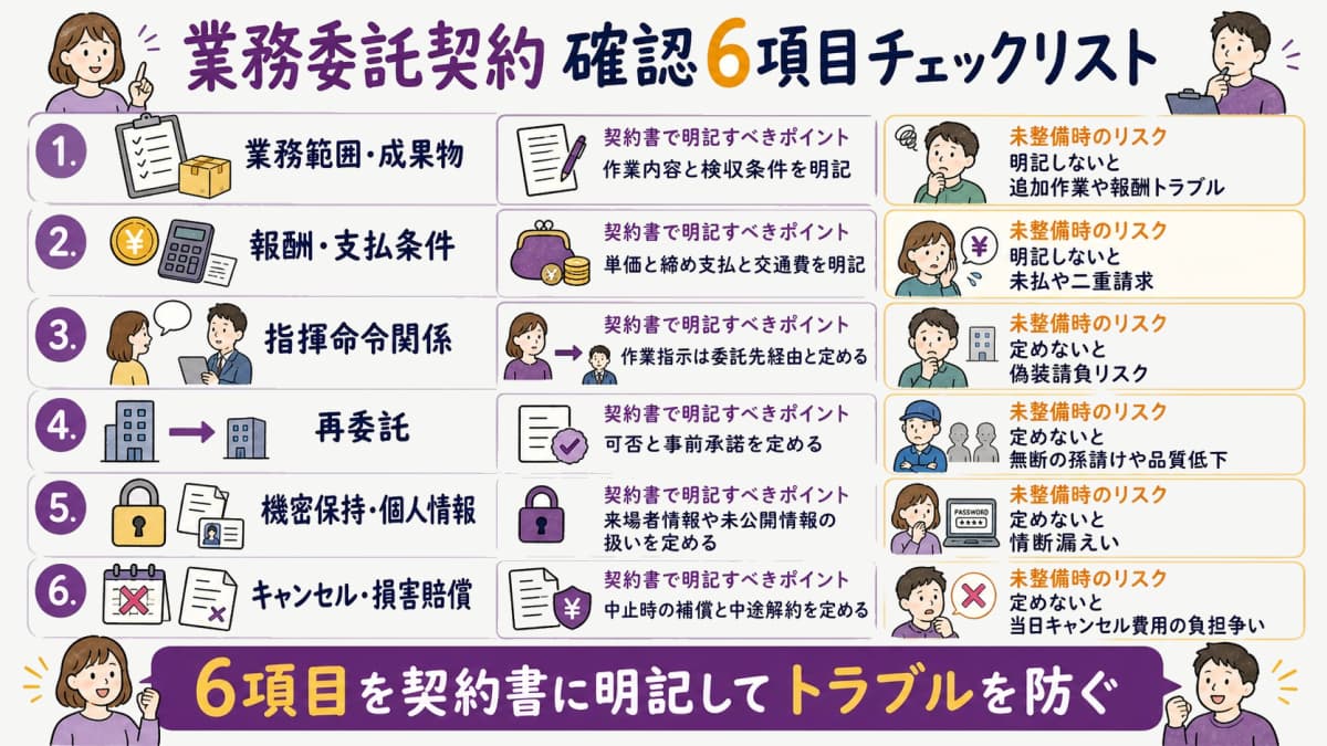 fig2:確認6項目チェックリスト表(確認項目/明記ポイント/未整備時のリスク)