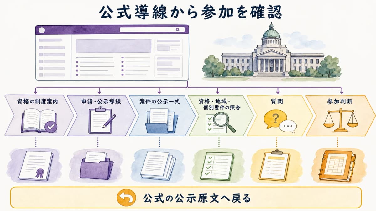 fig3:公式の申請・公示導線から個別案件と資格情報を照合するフロー