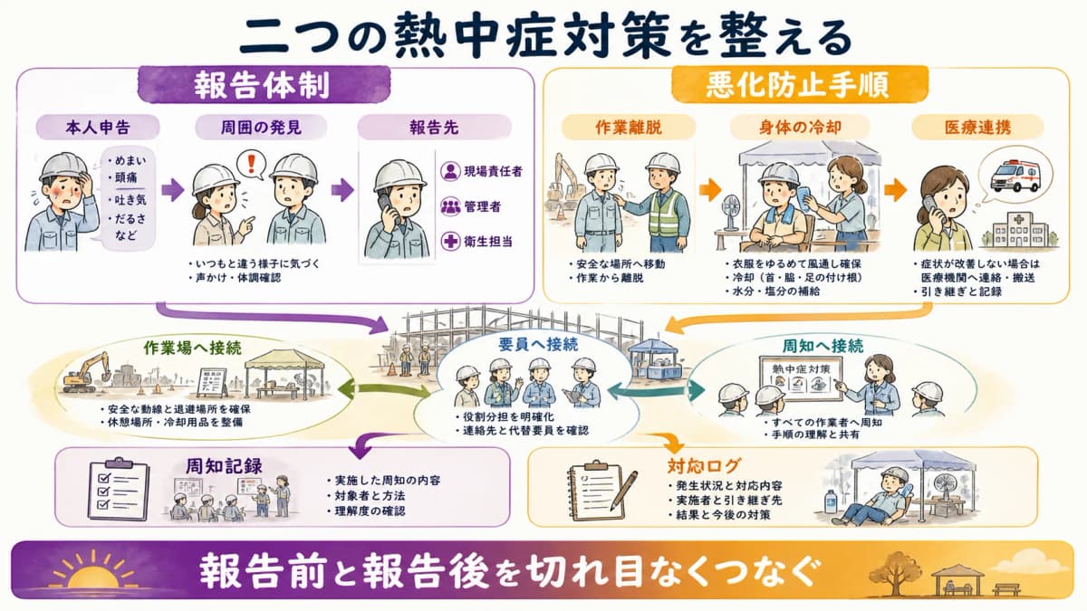 fig1:報告体制の整備と症状悪化防止手順の二つを示す措置早見表