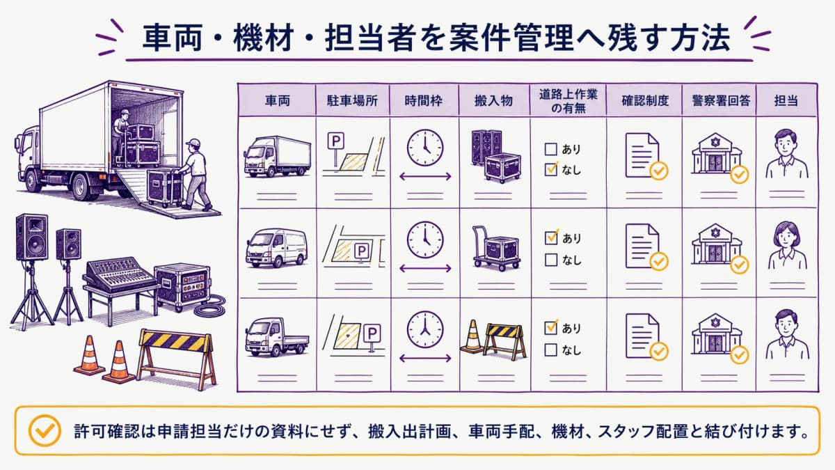 fig3:搬入車両と許可確認を対応させる案件管理表