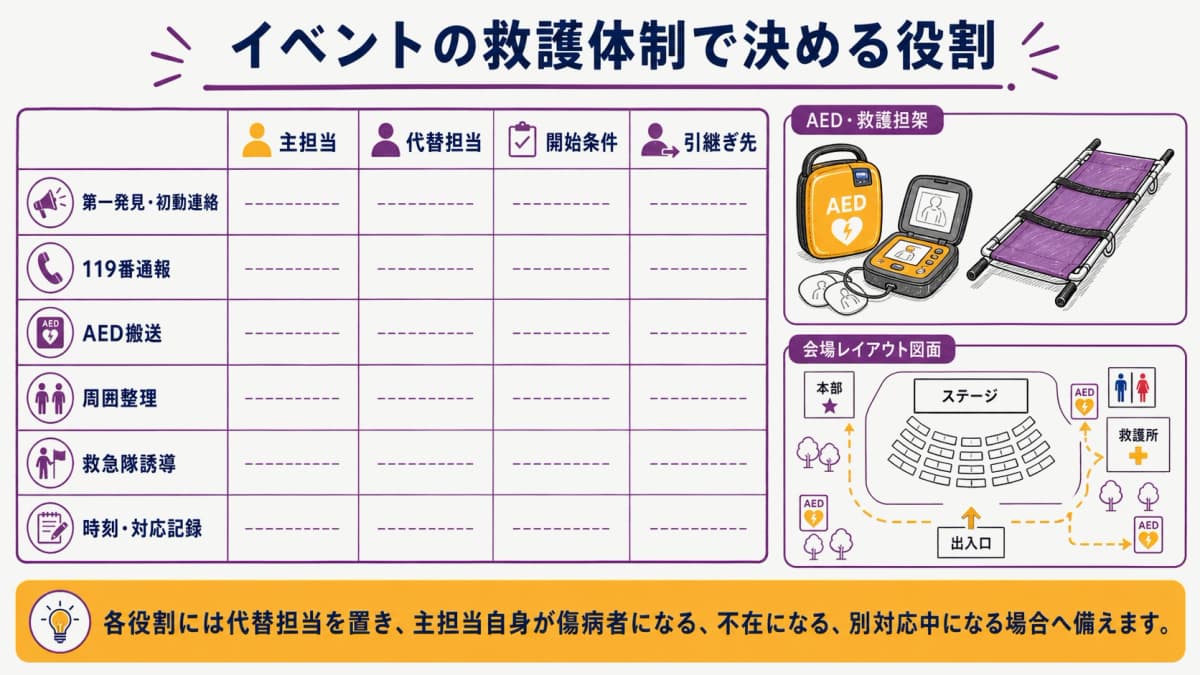 fig1:傷病者発生時の主担当・代替担当を整理する早見表