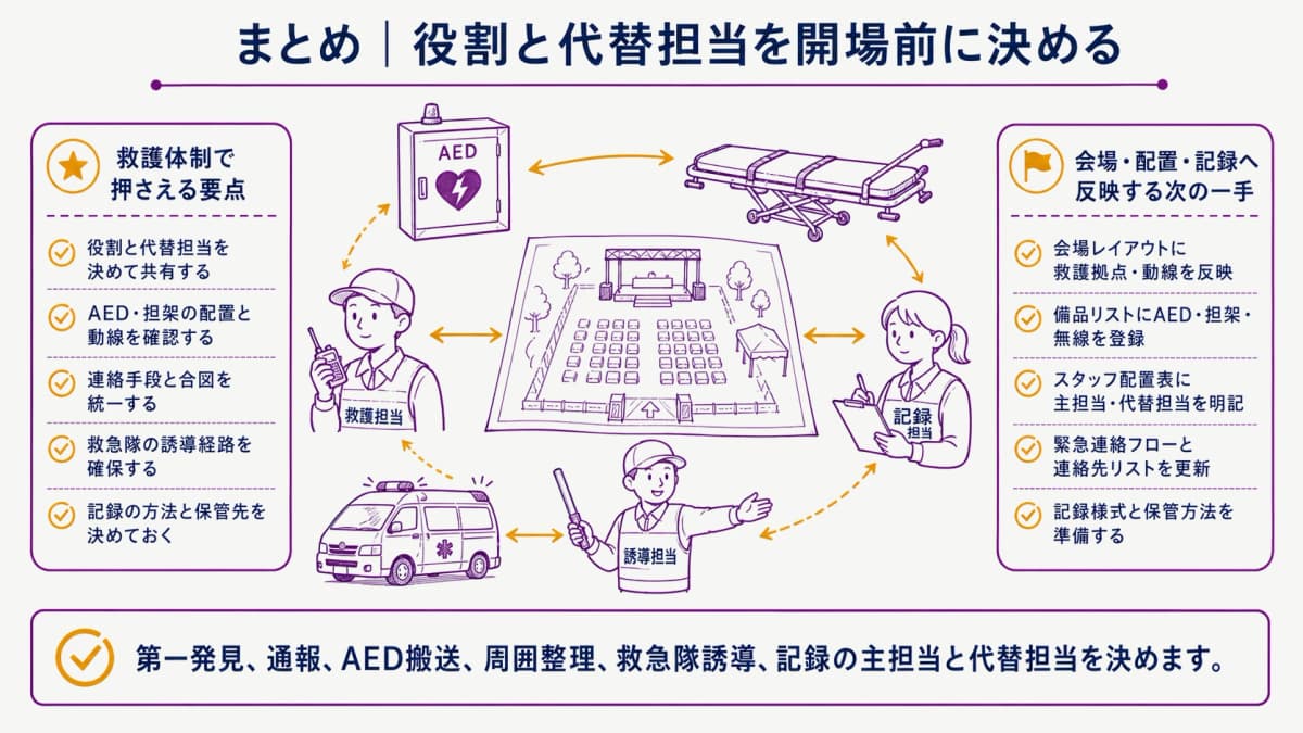 fig5:救護の担当・経路・連絡を開場前にそろえる要点