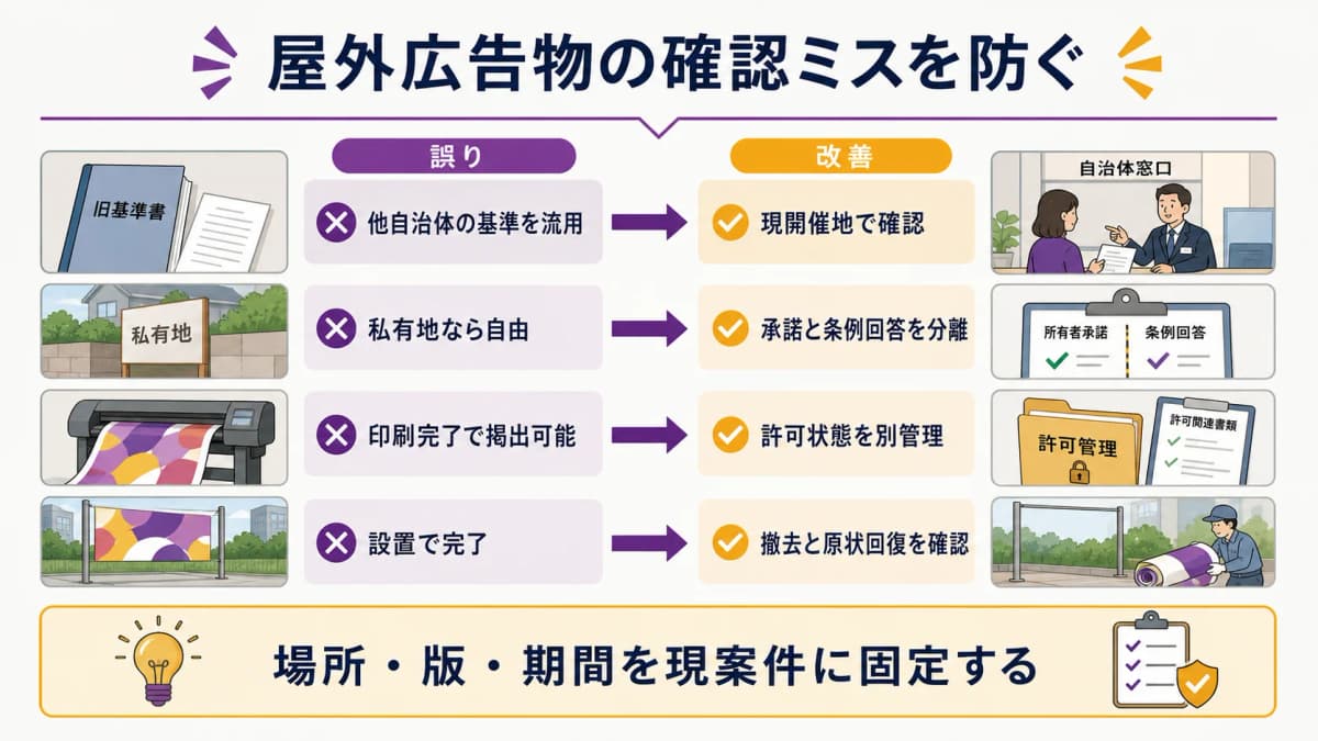 fig5:他自治体の基準流用と印刷完了を許可完了とみなす誤りの対照図