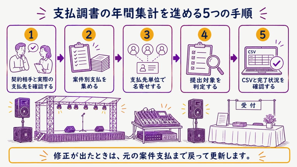 fig2:支払先確認からCSV元データ照合までの五つの手順