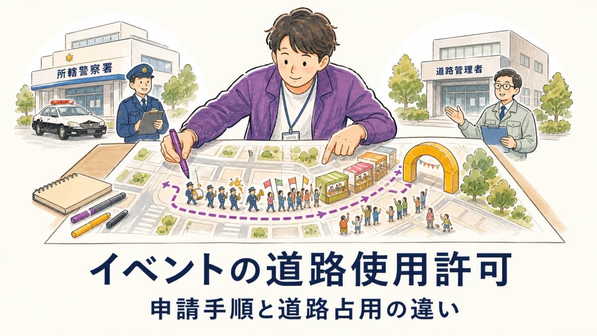 イベントの道路使用許可|申請手順・添付図面と道路占用の違い【2026年版】