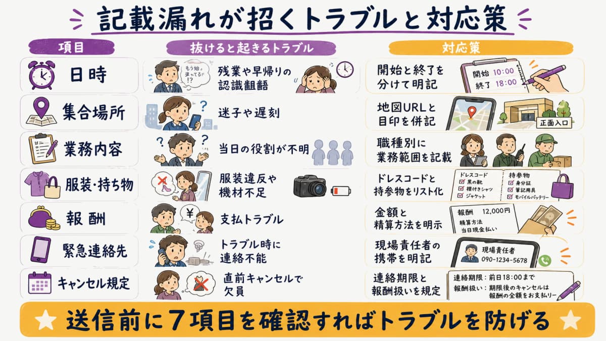 fig3:記載漏れ→トラブル→対応策の対応表(7項目対応)