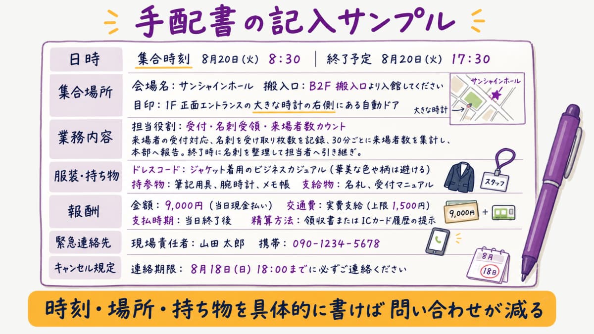 fig4:手配書の記入サンプルレイアウト(項目別の書き方例)