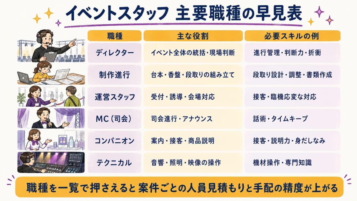 図1:主要職種と役割・必要スキルの早見表