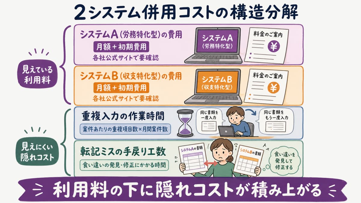fig3:2システム併用コストの構造分解(システムA・システムB・重複入力・転記ミスの手戻り)