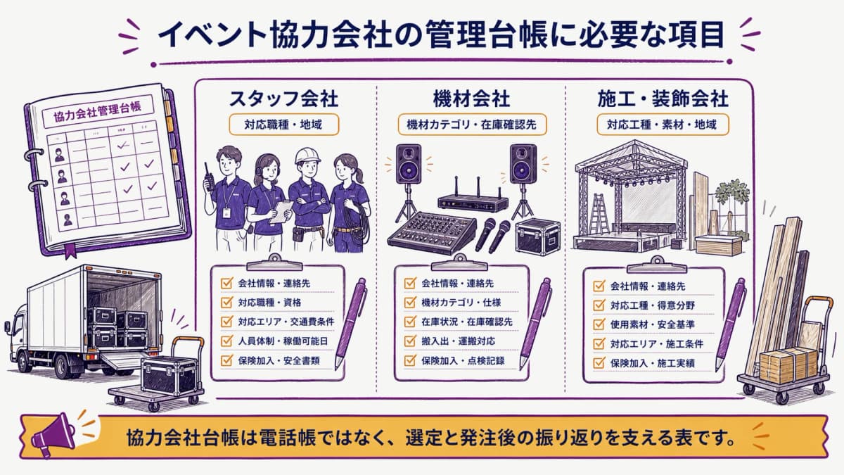 fig1:協力会社種別ごとの登録項目を整理する早見表