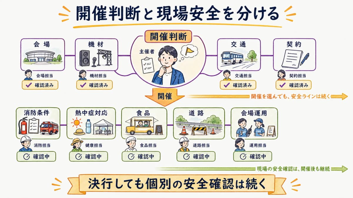 fig5:開催判断と消防条件・熱中症対応など現場安全ラインを分けるマップ