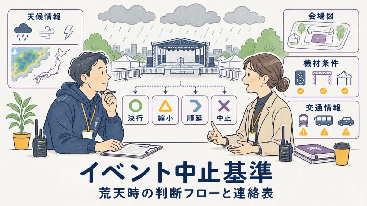 イベント中止基準|荒天時の決行・順延判断フローと連絡表