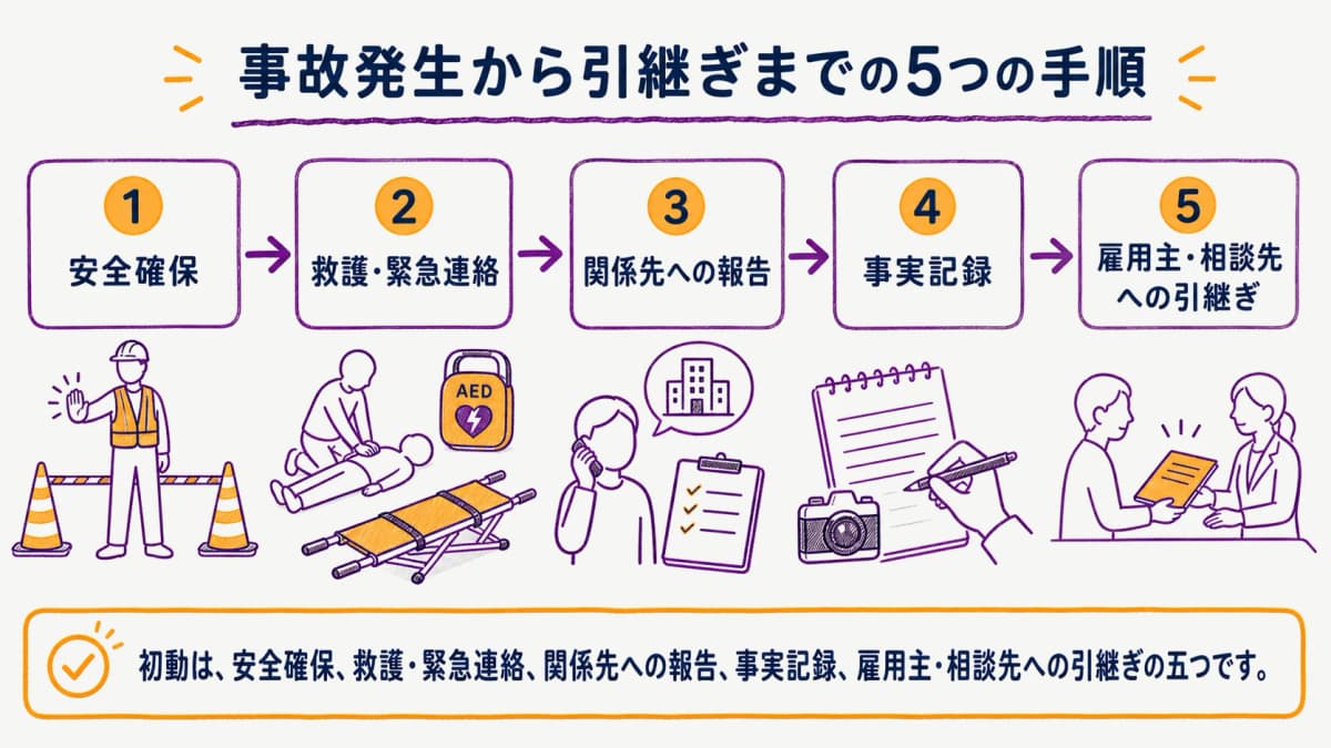 fig2:安全確保から雇用主・相談先への引継ぎまでの五手順